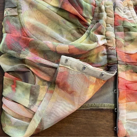 Zara Tulle Corset Top Printed Crop Sheer Underwire Green Orange Small - Picture 7 of 9